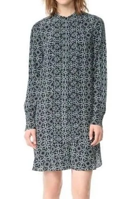 Vestido camisero Tory Burch 14 Massey estampado de azulejos 100 % seda volantes dobladillo botón delantero Foto 1 de 4