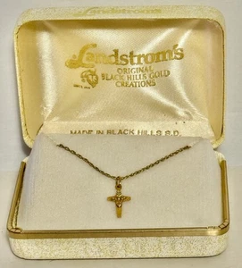 Black Hills Gold 10K Cross Necklace Pendant and 18" Chain 10 Karat Tiny Petite - Picture 1 of 9