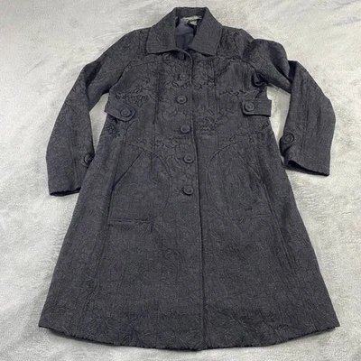 Vertigo Paris Floral Jacquard Trench Coat Full Length Button Front Women's XL - Image 1 of 4