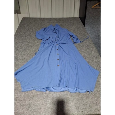 Perceptions New York Womens Blue Textured Button Front Midi Dress XL - Image 1 of 4
