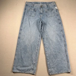 Old Navy Jeans Womens 14 High Rise Baggy Wide Leg Drapey Denim Stone Wash - Picture 1 of 12