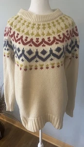 J.Crew Fair Isle Yoke Sweater Women’s Size M Cream Multicolor Knit Wool Blend - Picture 1 of 10