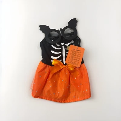 Pumpkin Halloween Orange Top Crown Skull Tutu Pet Cat Dog Dress Puppy Size S - Image 1 of 4