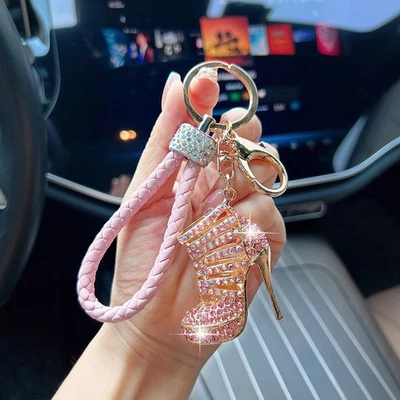 Womens Crystal High-Heeled Shoes Pendant Pearl KeyChain Handbag Keyring Gift - Image 1 of 4