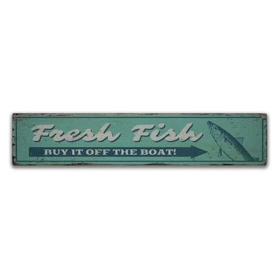 Fresh Fish Novelty Distressed Sign, Personalized Wood Sign - Image 1 of 2