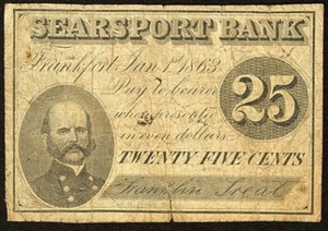 ME 25c FRANKFORT Maine Franklin Treat at Searsport Bank January 1863 - Picture 1 of 2