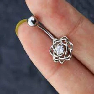 0.50Ct Round Lab-Created Diamond Flower Belly Button Ring 14K White Gold Plated - Picture 1 of 6