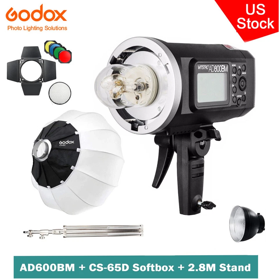 US Godox AD600BM Flash Light+BD-04 BarnDoor+65cm Lantern Softbox+280cm Stand Kit - Image 1 of 4