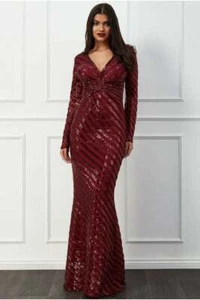 Goddiva SEQUIN Stripe MAXI Dress Wine UK8-16 dress cocktail party evening RP £89 - Picture 1 of 12