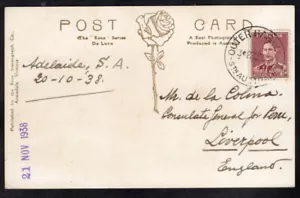 1612 AUSTRALIA TO UK GB CARTOLINA 1938 ADELAIDE, SA - LIVERPOOL - Foto 1 di 2
