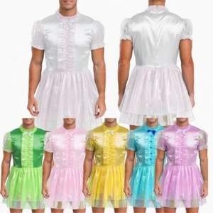 Men Dress Crossdress Skirt Puff Sleeve Costume Lingerie Sleepwear Halloween Bow - Picture 1 of 58