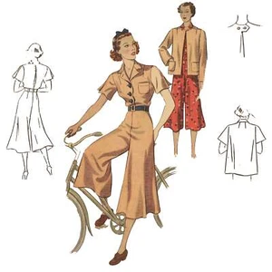 1930's Sewing Pattern: WWII Culottes Dress, Jacket, Safari - Bust 30”/ 76.2cm - Bild 1 von 1