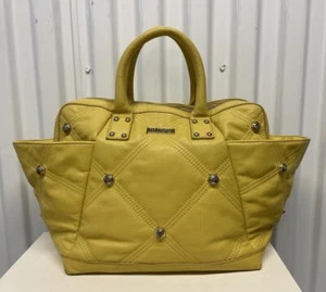 Vintage Y2K Just Cavalli Yellow Quilted Studded Leather Top Handle Tote Hand Bag - Picture 1 of 22