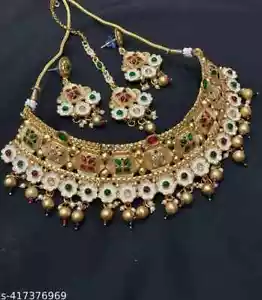 Indian Bollywood Gold Plated Kundan Choker Bridal Necklace Earrings Jewelry Set - Picture 1 of 8