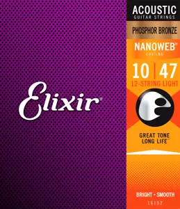 ELIXIR NANOWEB PHOSPHORUS BRONZE LIGHT 12152 ACOUSTIC GUITAR STRING SET - Picture 1 of 3