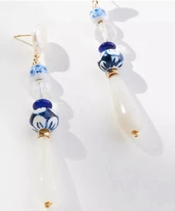 NWT Anthropologie Linear Ornate Clear Blue Drop Earrings SRP $44 - Picture 1 of 5