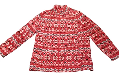 Polar Fleece Jacket Womens 2X Full Zip Red Soft Pockets Nordic Snow - Image 1 of 4