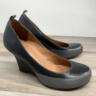 Jeffrey Campbell Lucas 9 码楔形高跟鞋女式鞋黑色皮革 — 第 1/4 张图片