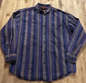 Vintage Shah Safari Shirt Men's Medium Purple Geometric Print 100% Cotton P785 - Picture 1 of 20