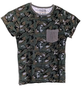 JNCO Jeans 85 Crownbrand Crewneck Camouflage Pocket Tshirt Sz L Green Brown Gray - Picture 1 of 8