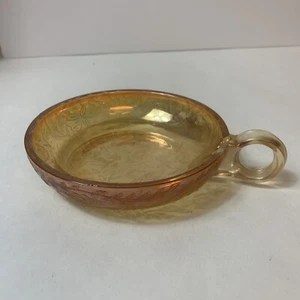Jeannette Glass Louisa Floragold Nappy One Finger Handle Candy Nut Dish Orange - Picture 1 of 12