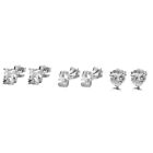 3 Pack 925 Sterling Silver 2CT Each Round , Square and Heart Cut Crystal Studs