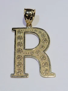 14K Massiv Gelbgold Block Initiale XXL Buchstabe R Charm Anhänger - Bild 1 von 8