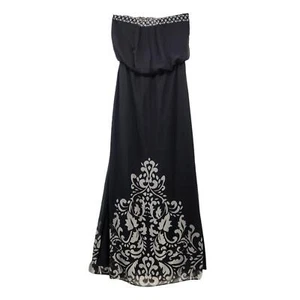 WHBM Womens Strapless Maxi Dress Chiffon Blouson Black White Ethnic Print Size 0 - Picture 1 of 12