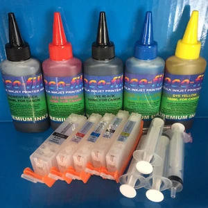 ECOFILL Pigment/Dye Ink REFILLABLE CARTRIDGES Canon Pixma TS 5050 5051 5052 5053 - Picture 1 of 4