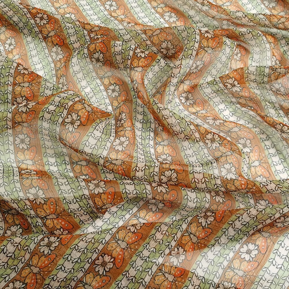 1 yard X 1.24 meter Retro Butterfly Fabric Dress Scarf Gauze Crepe Chiffon Silk - Image 1 of 4