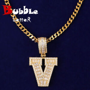 Letter Big Baguette A-Z Custom Name Cuban Chain Soild Hip Hop Pendant Necklace