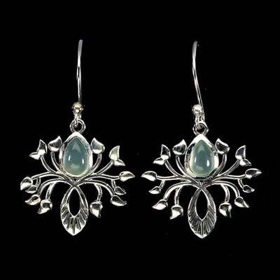 Black Friday 925 Sterling Silver Earrings Pear Chalcedony 6x4mm Natural Jewelry - Image 1 of 4