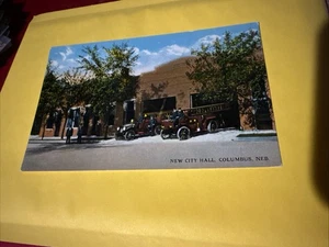 NE, Columbus - New City Hall, Fire Station, fire engines postcard - Picture 1 of 2