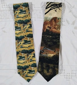 Pair Of Endangered Species Neckties lion & Giraffe 100% Silk Tie New NWT Africa  - Picture 1 of 10