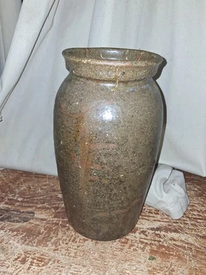 1800s Stoneware Canning Crock Jar Churn No Lid  Rim Repairs Drip Glaze Edgefield - Image 1 of 4