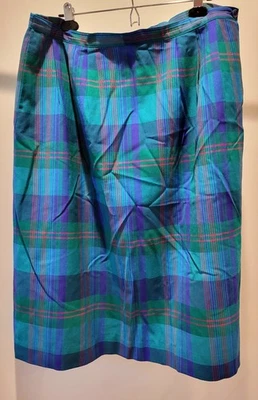 Falda a Cuadros 100% LANA Pendleton Vintage Envolvente/Botón con Bolsillos Azul/Grande Talla 20W Foto 1 de 4