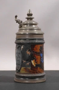 la37/12  Steinzeugkrug mit Bild und Sinnspruch  Hauber & Reuther Freising ~ 1910 - Picture 1 of 7