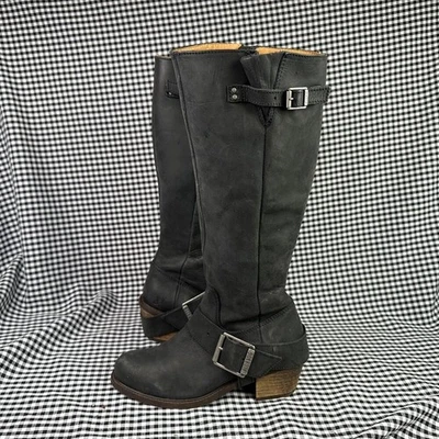 John Fluevog Adriana Luna Bota Alta Hebilla Cuero Negro Moto Bikercore 8.5 Foto 1 de 4