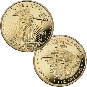 2024 U.S. Eagle The United States Freiheitsstatue Gold Plated Coin 1 oz...  - Bild 1 von 5