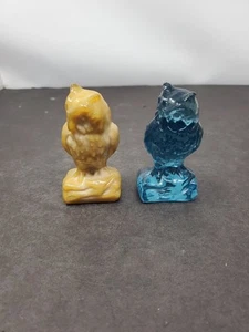 Par de búhos de vidrio Boyd Art vintage azul claro y marrón bambú - Imagen 1 de 6