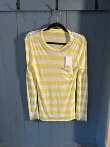 NWT Zadig & Voltaire Reja Yellow/White Striped Long Sleeve Tee w/Silver Trim | L - Picture 1 of 14