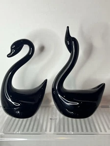 Art Glass Black Swans Retro Contemporary Modern Set 1980’s Art Deco - Picture 1 of 15