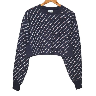 Champion Mujer Retro Logo Recortado Tejido Inverso Cuello Redondo Sudadera Pequeña Foto 1 de 4