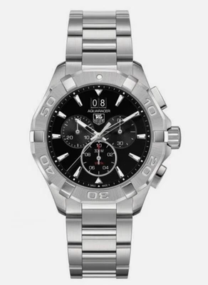 TAG HEUER MEN'S $2650 AQUARACER CHRONO SILVER/BLACK WATCH DATE CAY1110.BA0927 - Image 1 of 4