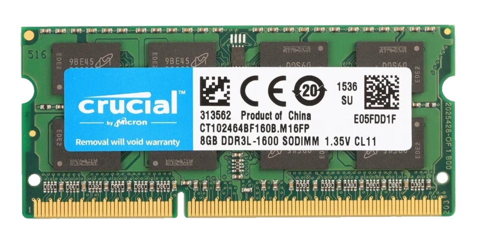 Crucial 8GB DDR3L 204-Pin 1600MHz Laptop SODIMM CT8G3S160BM.M16FN - Image 1 of 1