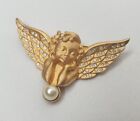 Swarovski Gold Tone Cherub Brooch Angel Figural Pin Crystals Wings Retired 