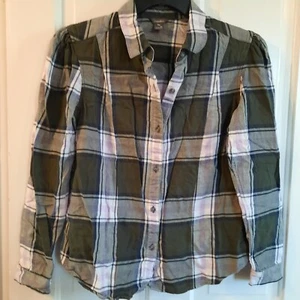Eddie Bauer Damenbluse lavendelgrün kariert Flanell geknöpft mittelpassbar - Bild 1 von 5