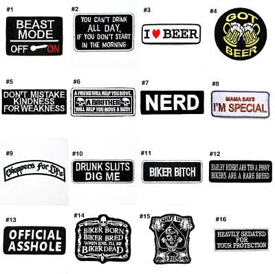 Motorcycles Biker Chopper Funny Joke Quote Clothing Jeans Jacket Iron on Patch - Image 1 of 4