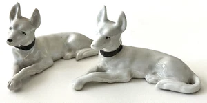 2 Vintage Porcelain Dog Figurines 3 x 5 inches Silver Grey Dogs Japan - Picture 1 of 5