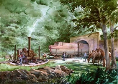 Allegheny Portage RR. 1840s train, boat & horses. Staple Bend Tunnel. Art Prints - Image 1 of 2